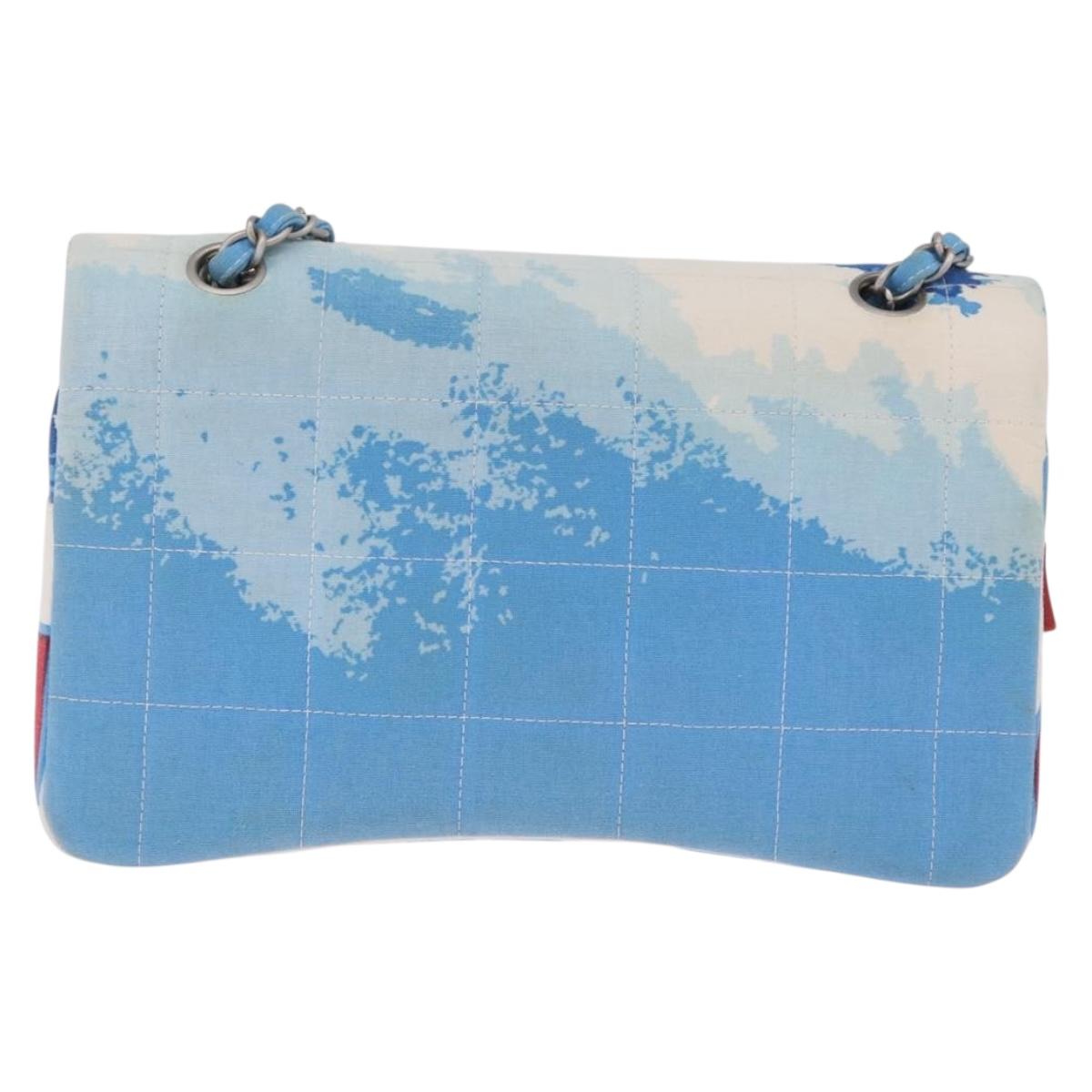 CHANEL Surf Line Choco Bar Chain Bag Canvas Blue Silver CC Auth 210250SM