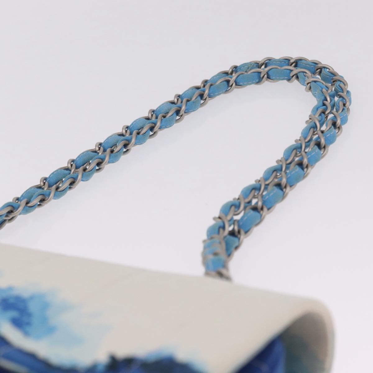 CHANEL Surf Line Choco Bar Chain Bag Canvas Blue Silver CC Auth 210250SM