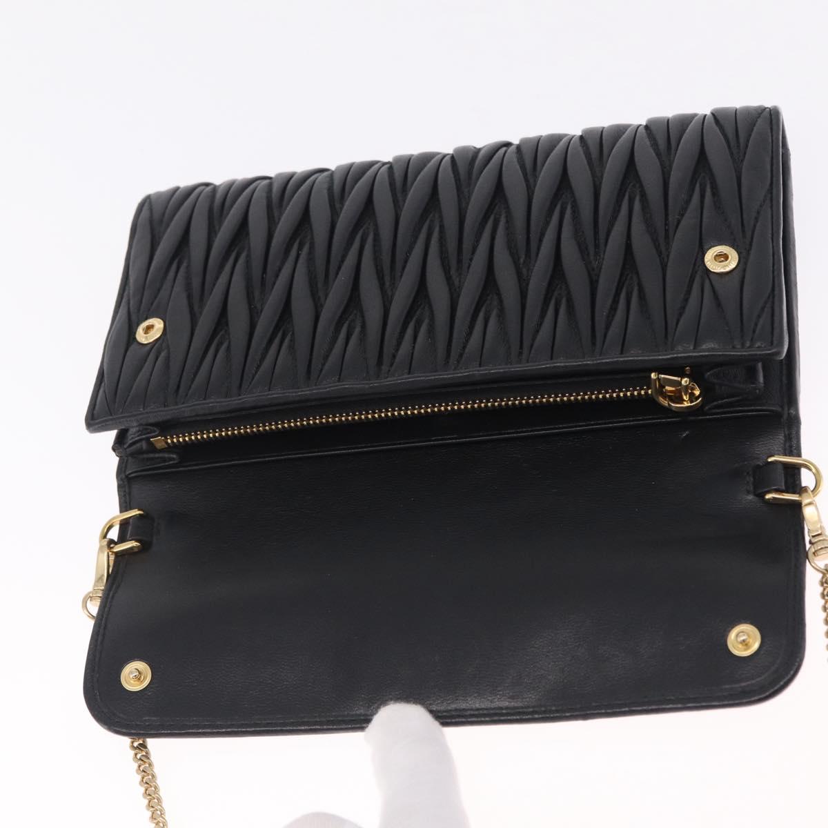 Miu Miu Matelasse Chain Wallet Leather Black Gold Auth 210251V
