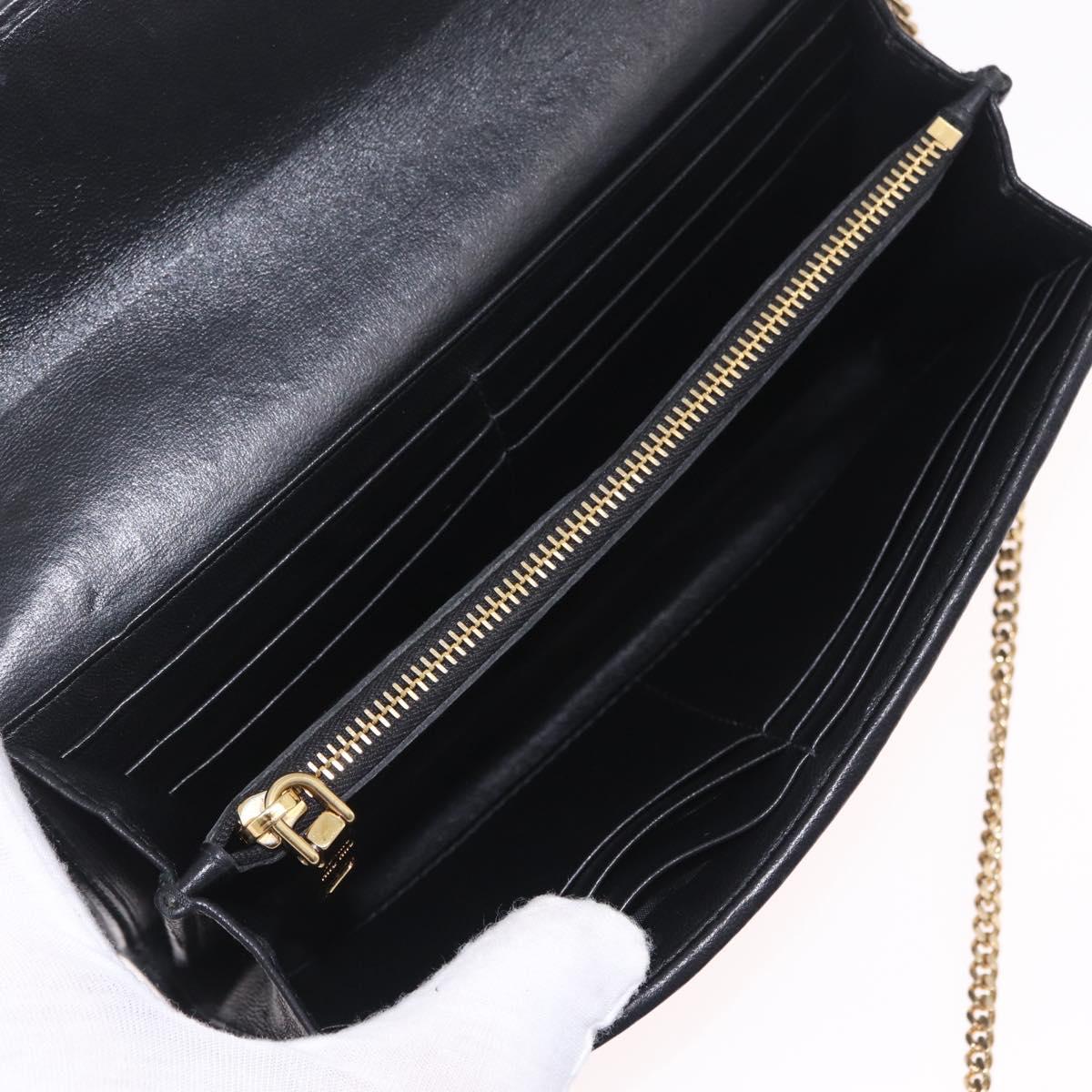 Miu Miu Matelasse Chain Wallet Leather Black Gold Auth 210251V