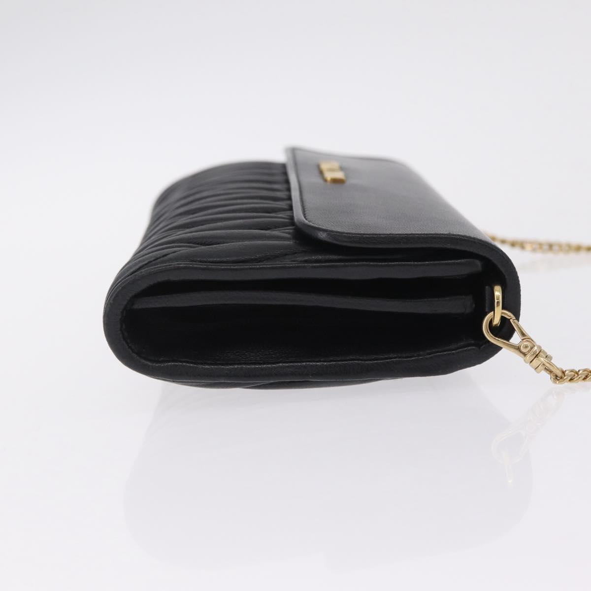 Miu Miu Matelasse Chain Wallet Leather Black Gold Auth 210251V
