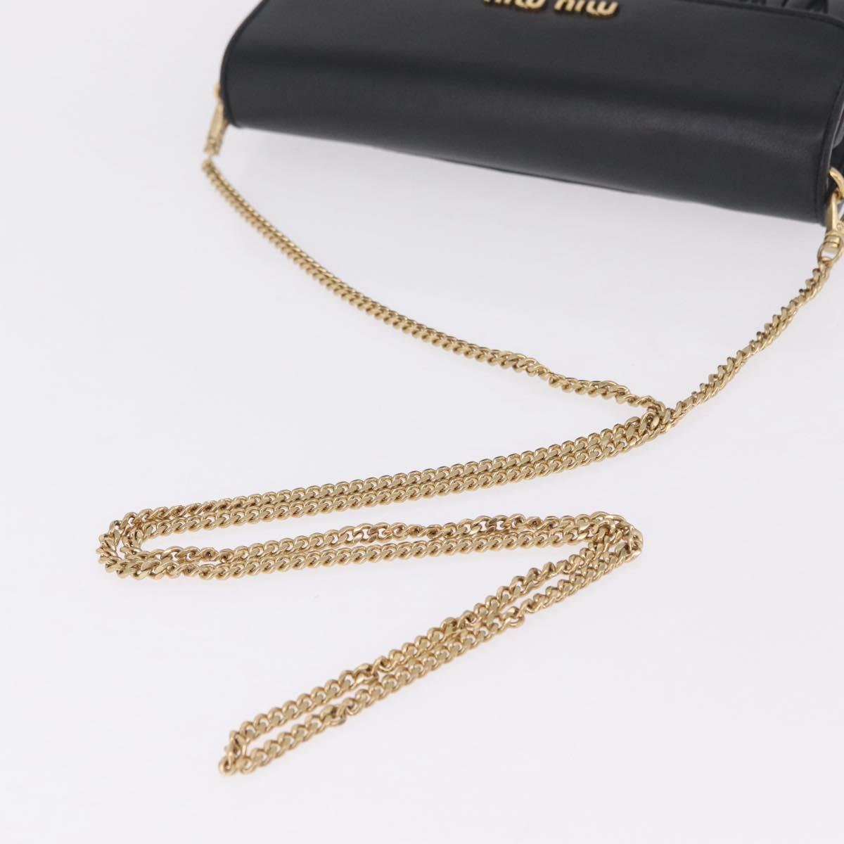 Miu Miu Matelasse Chain Wallet Leather Black Gold Auth 210251V