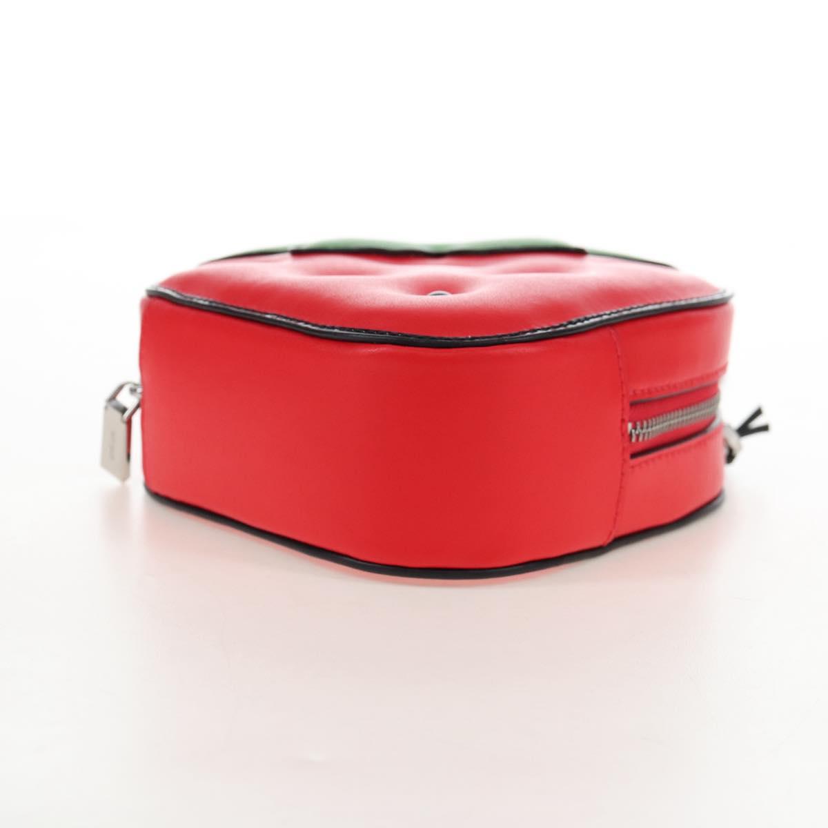 kate spade 3D Strawberry Hello Kitty Chain Bag Leather Red Silver Auth 210253M