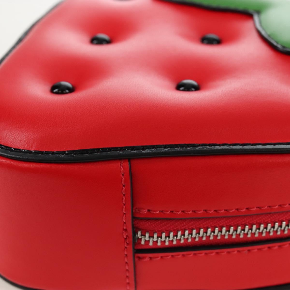 kate spade 3D Strawberry Hello Kitty Chain Bag Leather Red Silver Auth 210253M