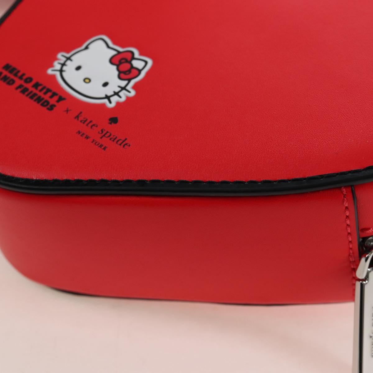 kate spade 3D Strawberry Hello Kitty Chain Bag Leather Red Silver Auth 210253M