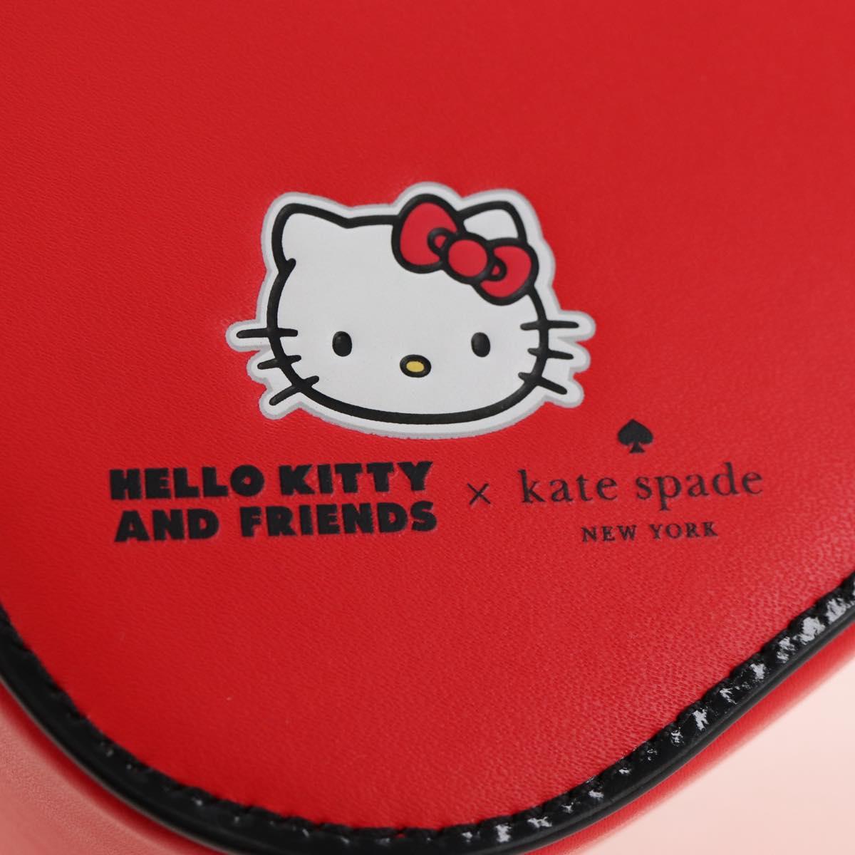 kate spade 3D Strawberry Hello Kitty Chain Bag Leather Red Silver Auth 210253M