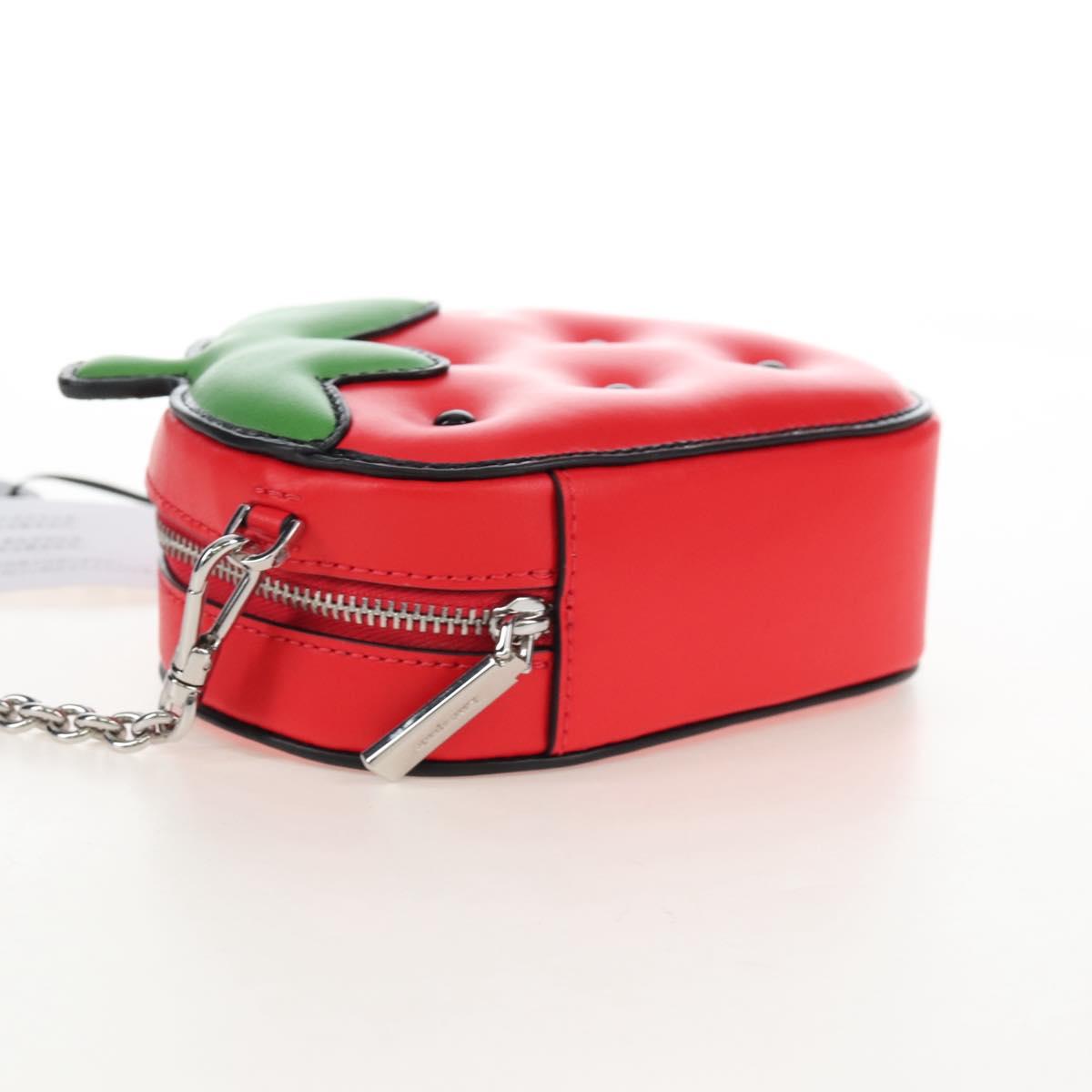 kate spade 3D Strawberry Hello Kitty Chain Bag Leather Red Silver Auth 210253M
