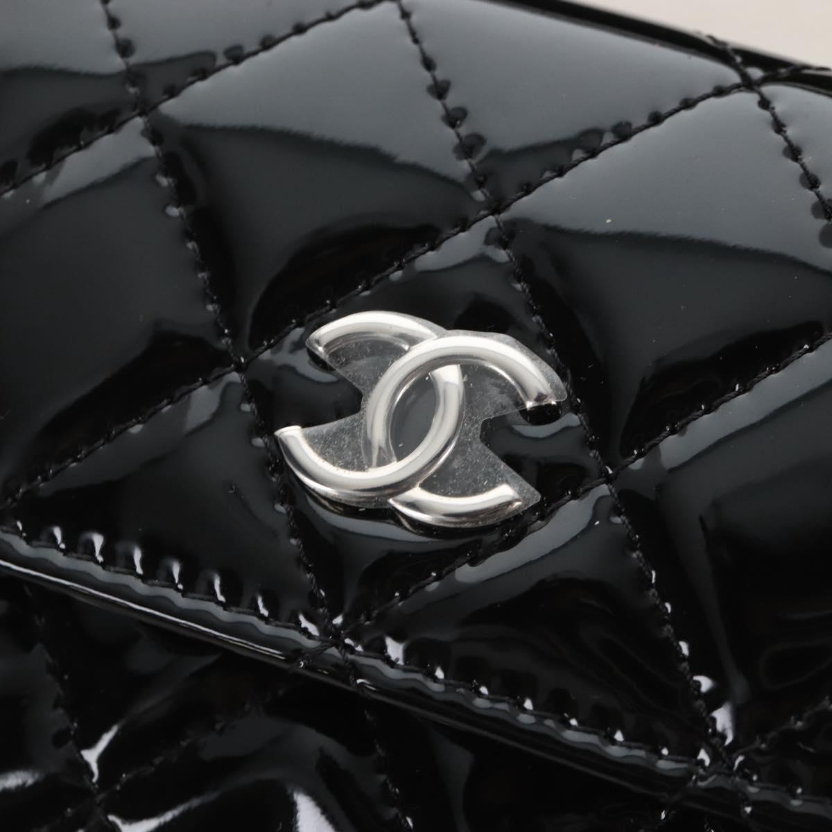 CHANEL Belt Bag Patent Leather Black Silver CC Auth 210255SM