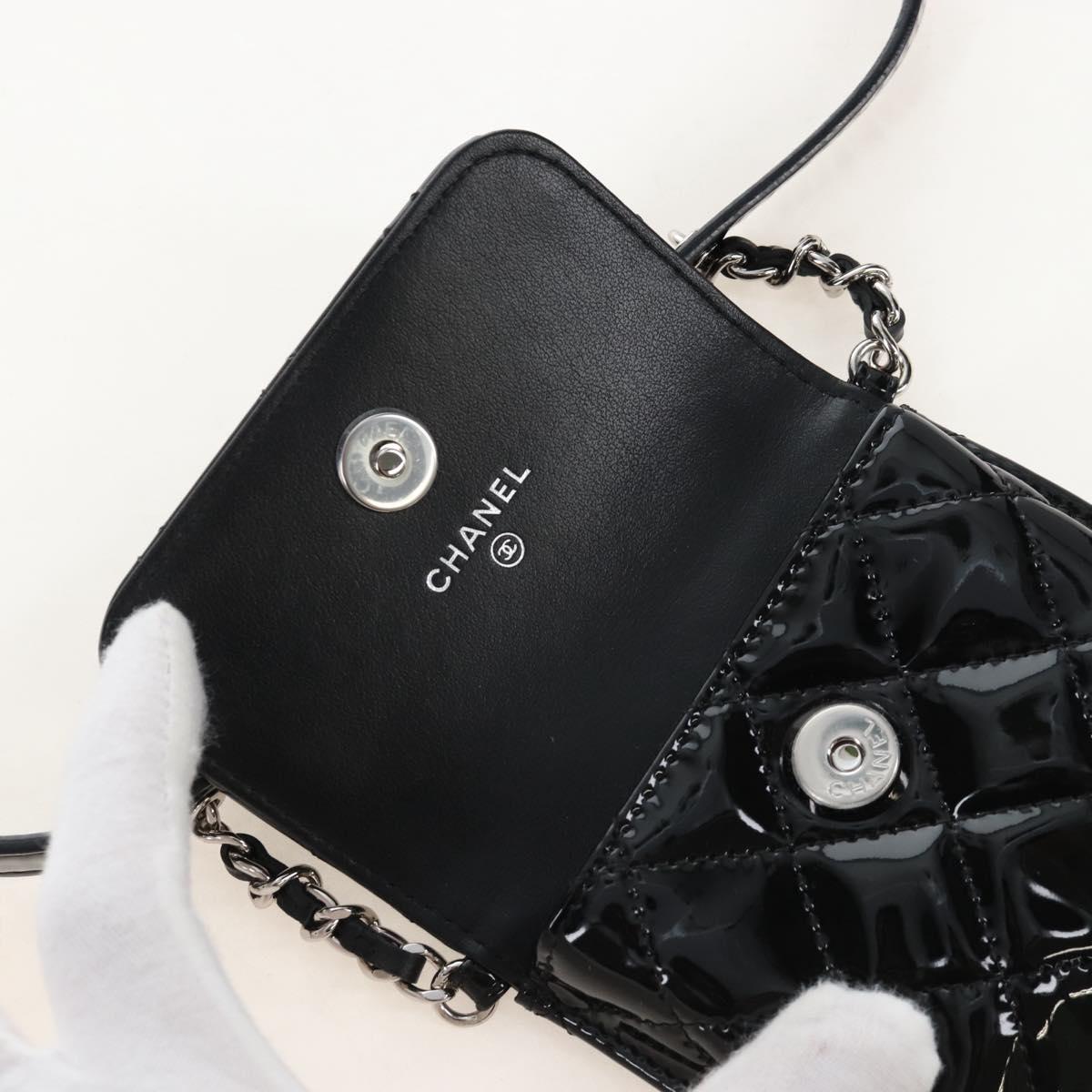 CHANEL Belt Bag Patent Leather Black Silver CC Auth 210255SM