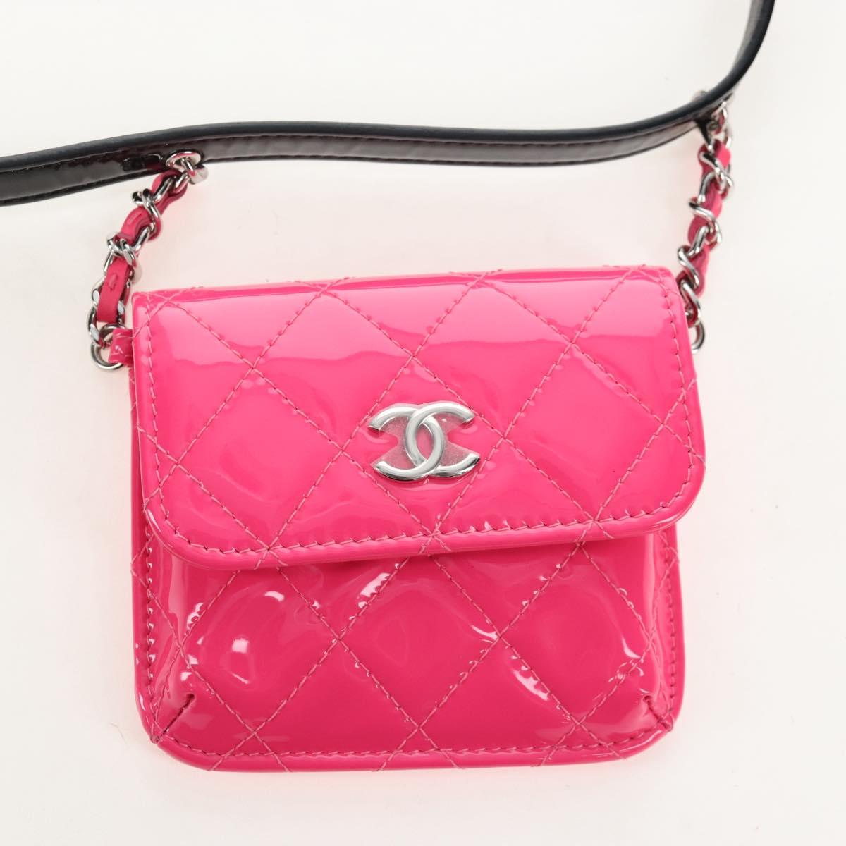 CHANEL Belt Bag Patent Leather Black Silver CC Auth 210255SM