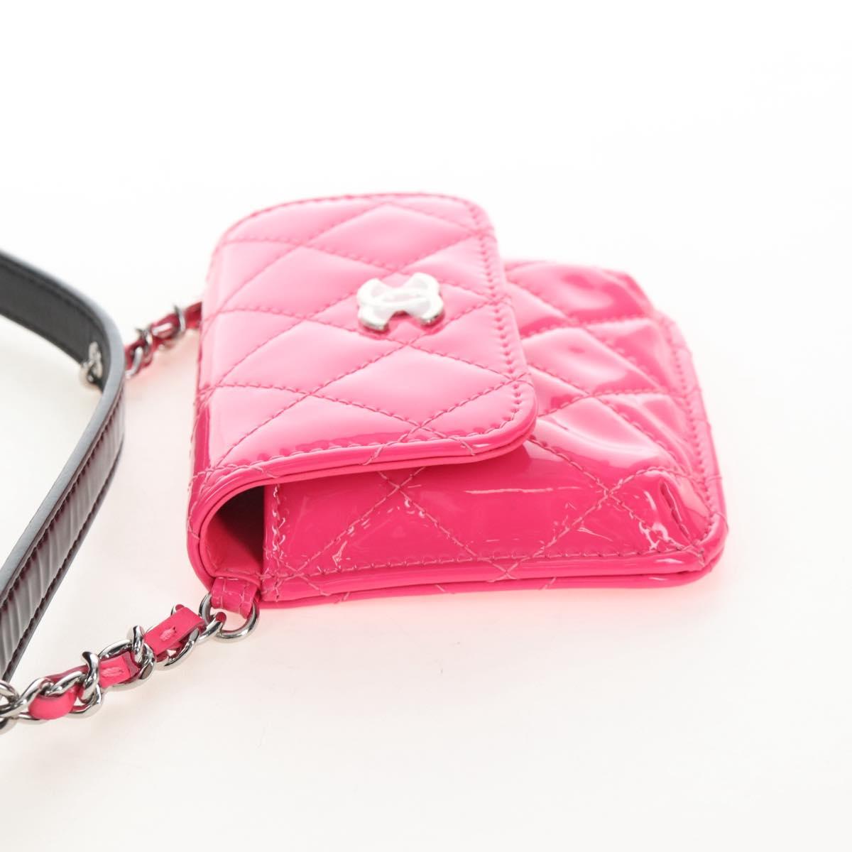 CHANEL Belt Bag Patent Leather Black Silver CC Auth 210255SM