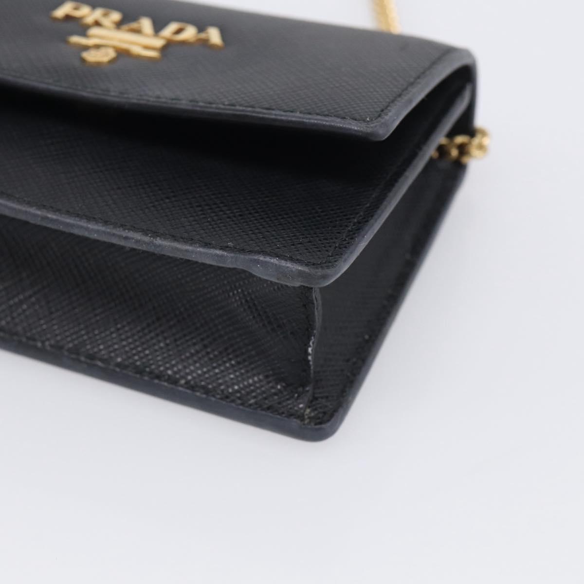 PRADA Chain Shoulder Bag Safiano Leather Black Gold Auth 210257V