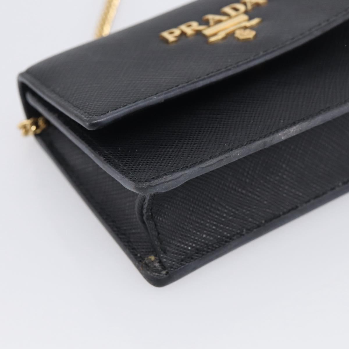 PRADA Chain Shoulder Bag Safiano Leather Black Gold Auth 210257V