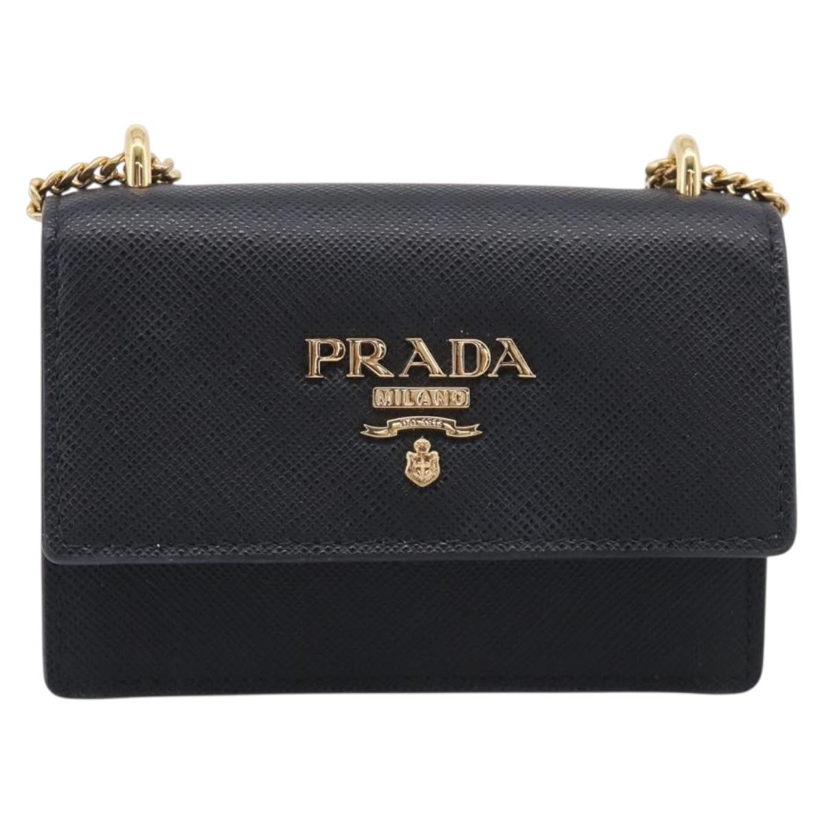 PRADA Chain Shoulder Bag Safiano Leather Black Gold Auth 210257V