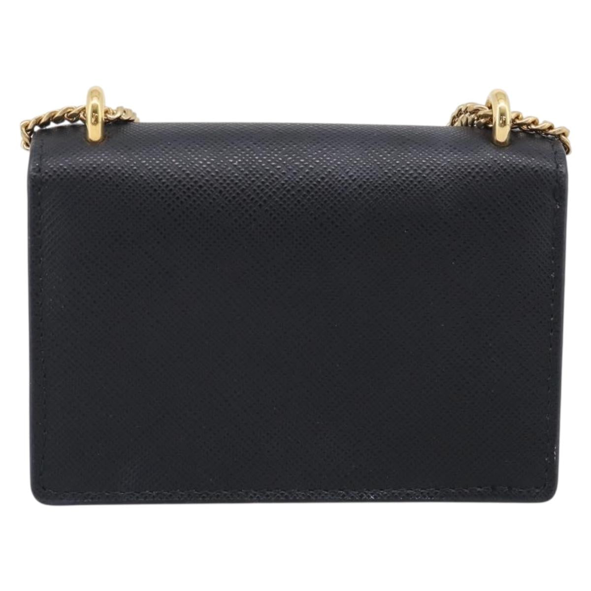 PRADA Chain Shoulder Bag Safiano Leather Black Gold Auth 210257V