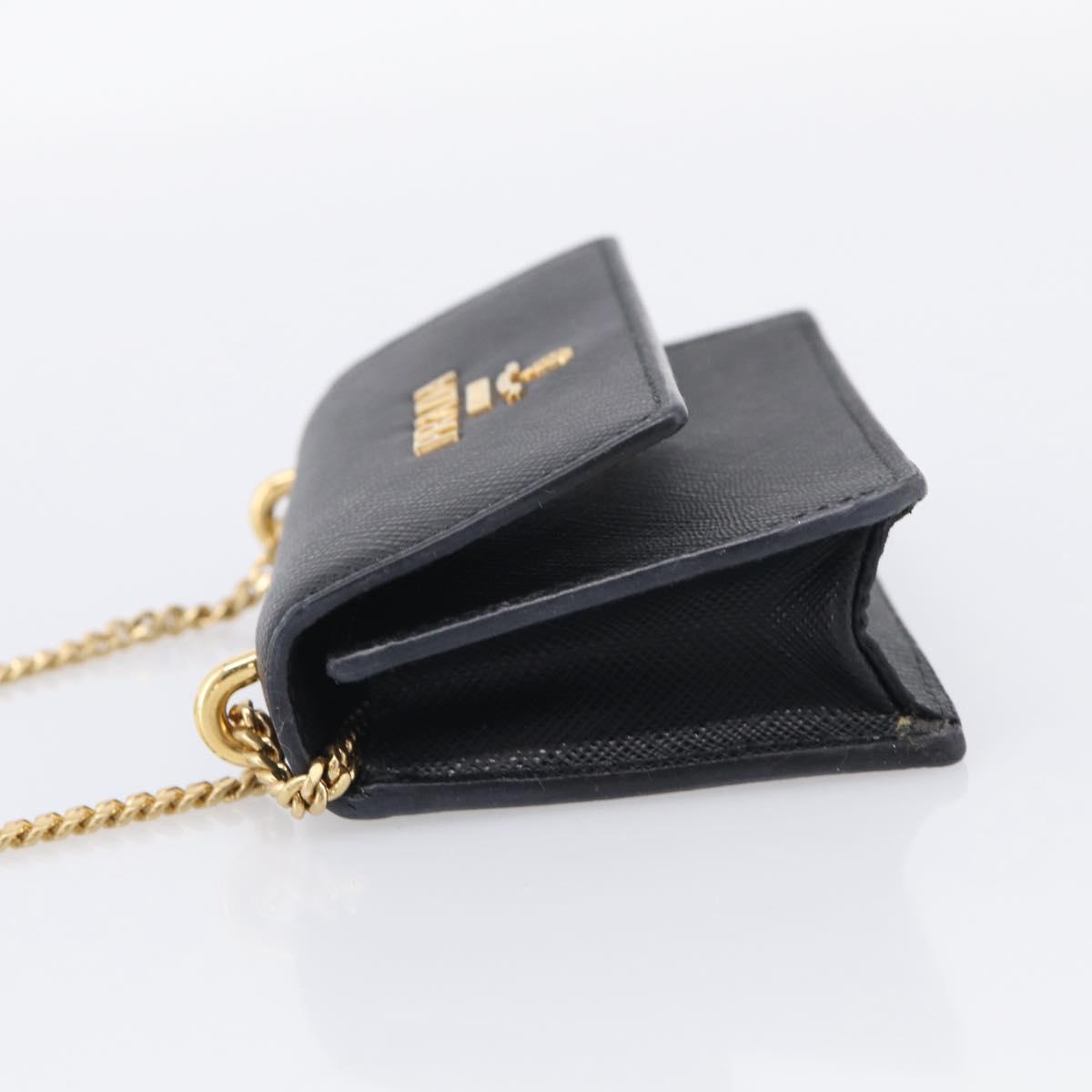 PRADA Chain Shoulder Bag Safiano Leather Black Gold Auth 210257V