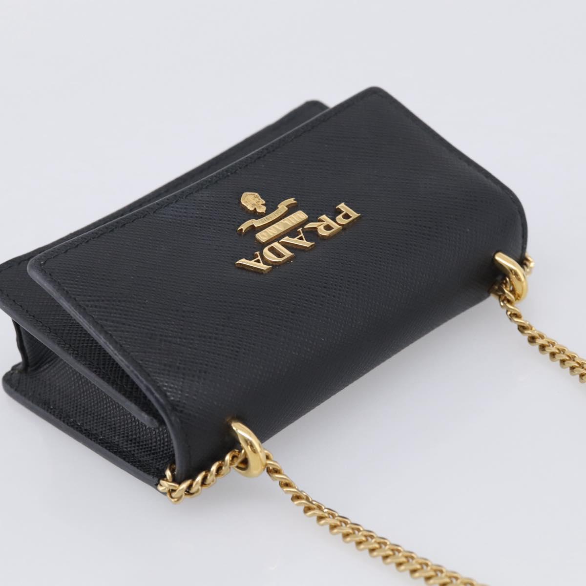 PRADA Chain Shoulder Bag Safiano Leather Black Gold Auth 210257V