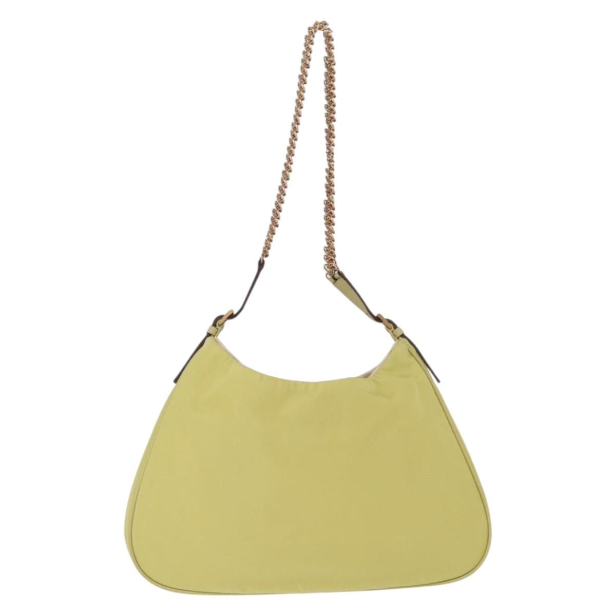 PRADA Chain Shoulder Bag Nylon Yellow Gold Auth 210258V
