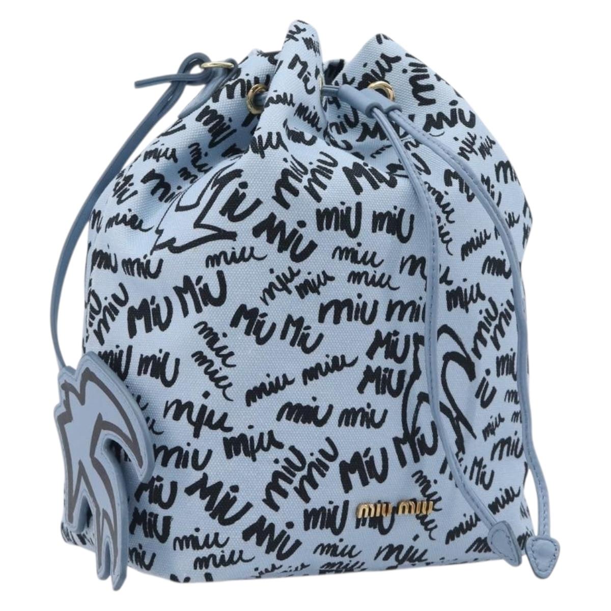 Miu Miu Purse Hand Bag Canvas Blue Gold Auth 210259M