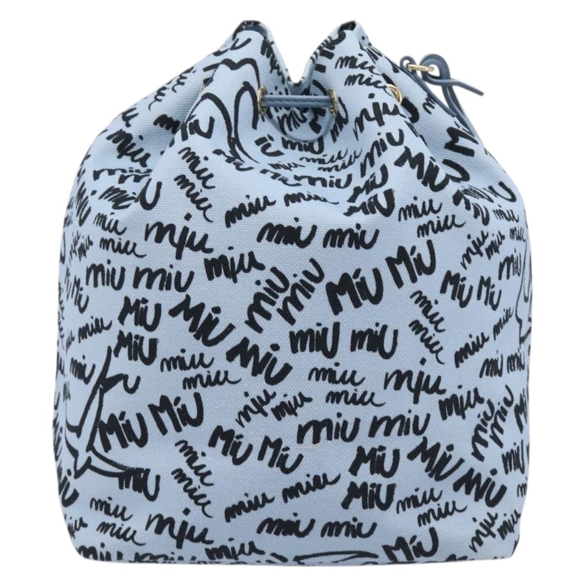 Miu Miu Purse Hand Bag Canvas Blue Gold Auth 210259M