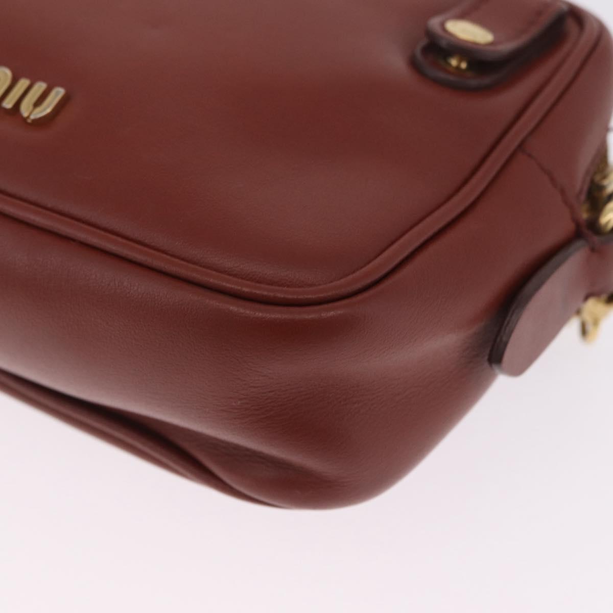 Miu Miu Chain Shoulder Bag Leather Brown Gold Auth 210262A