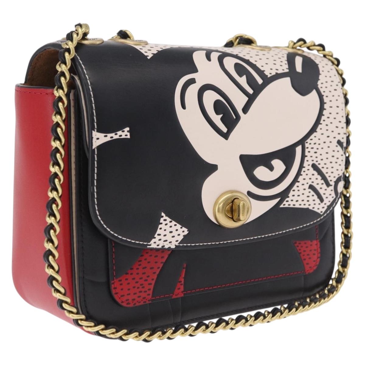 Coach Mickey Chain Shoulder Bag Leather Red Gold Auth 210264V