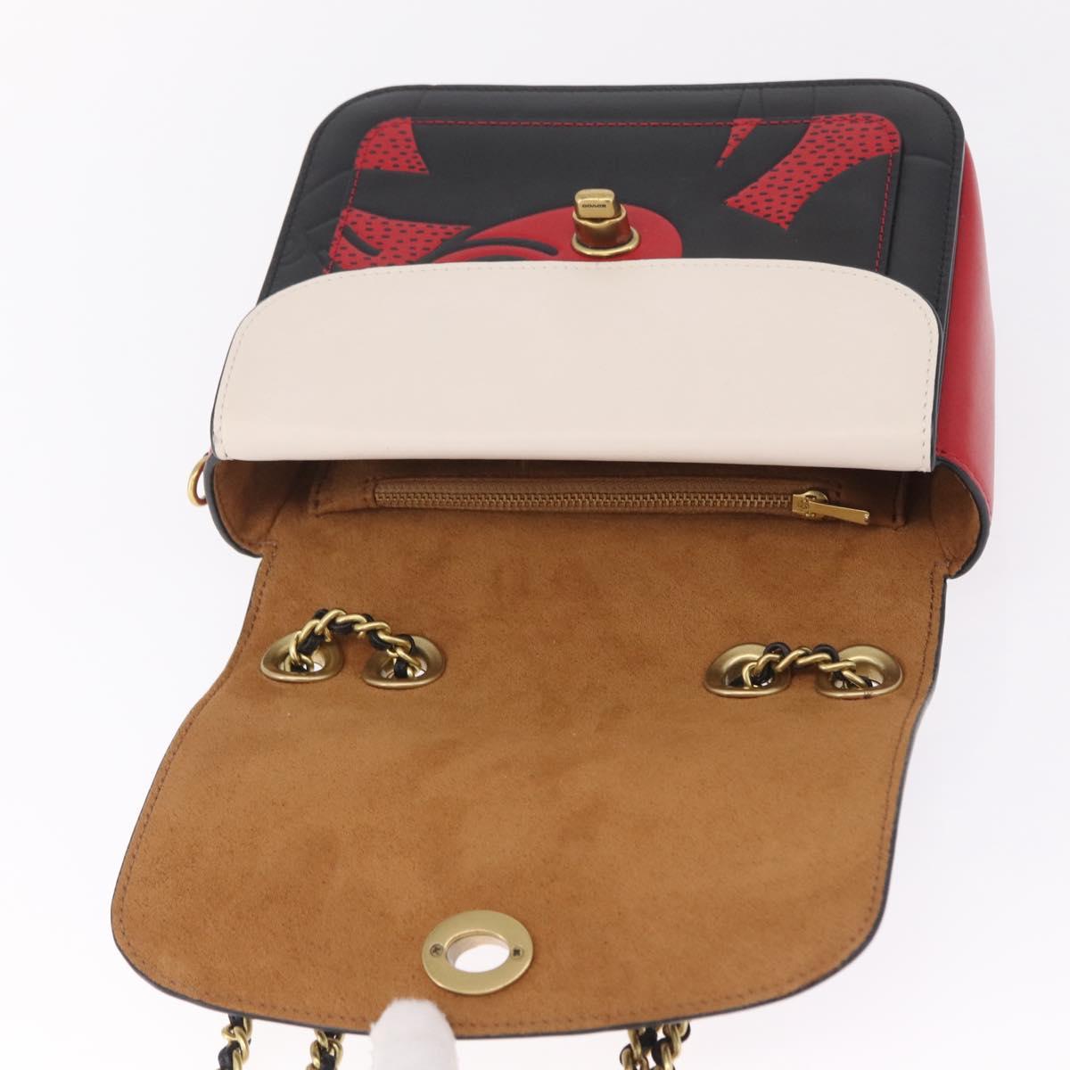 Coach Mickey Chain Shoulder Bag Leather Red Gold Auth 210264V