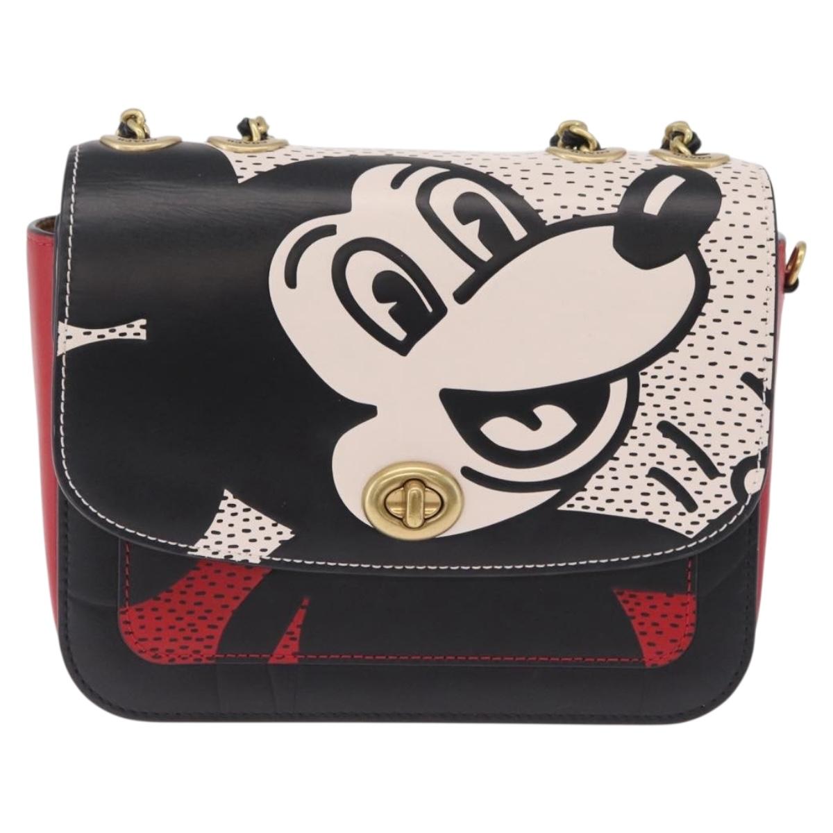Coach Mickey Chain Shoulder Bag Leather Red Gold Auth 210264V