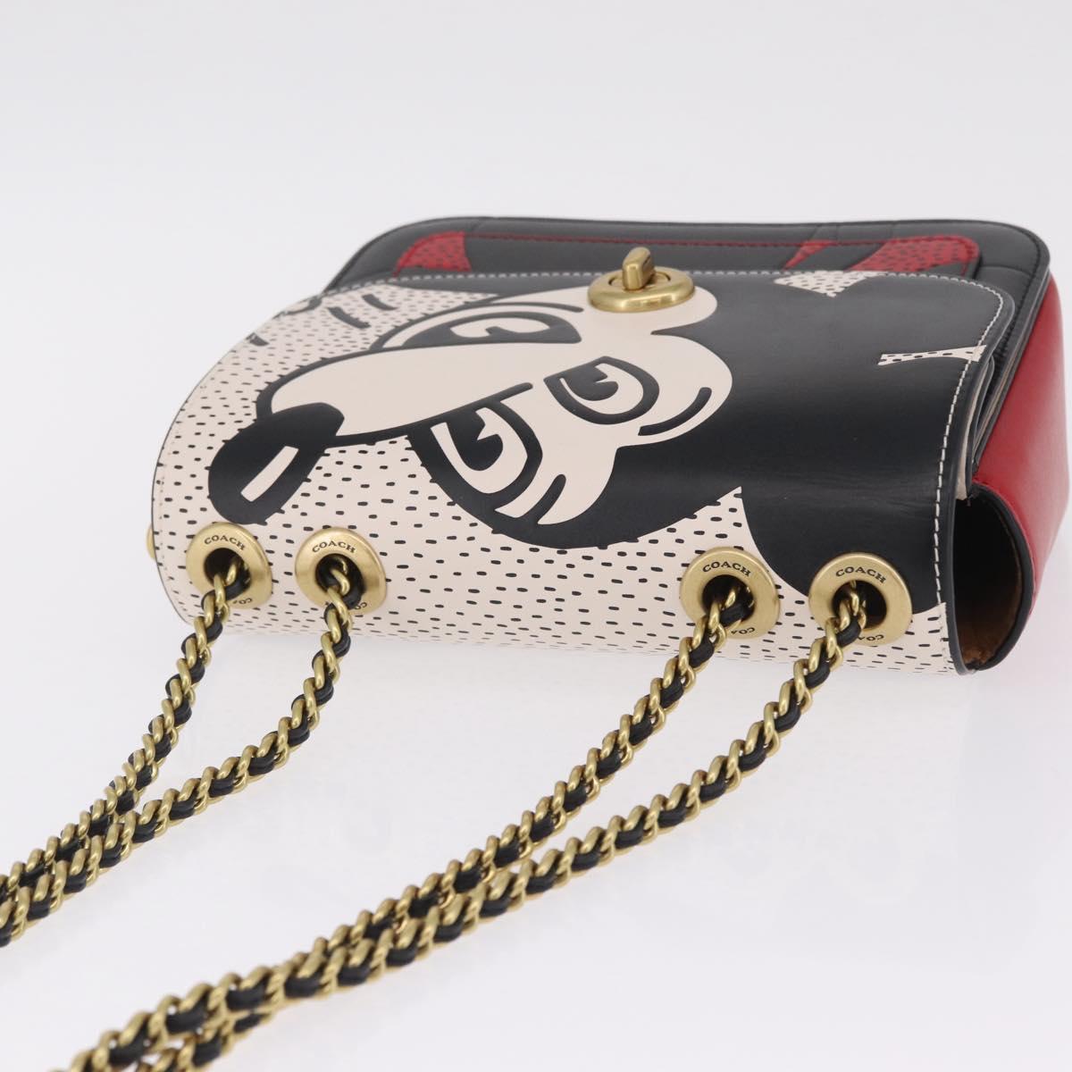 Coach Mickey Chain Shoulder Bag Leather Red Gold Auth 210264V