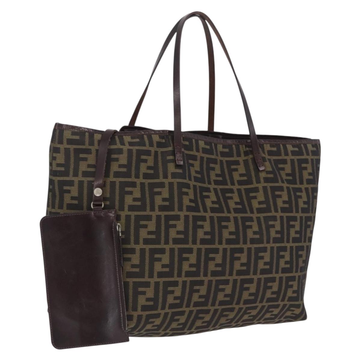 FENDI Zucca Canvas Tote Bag Brown Black Auth 210273A