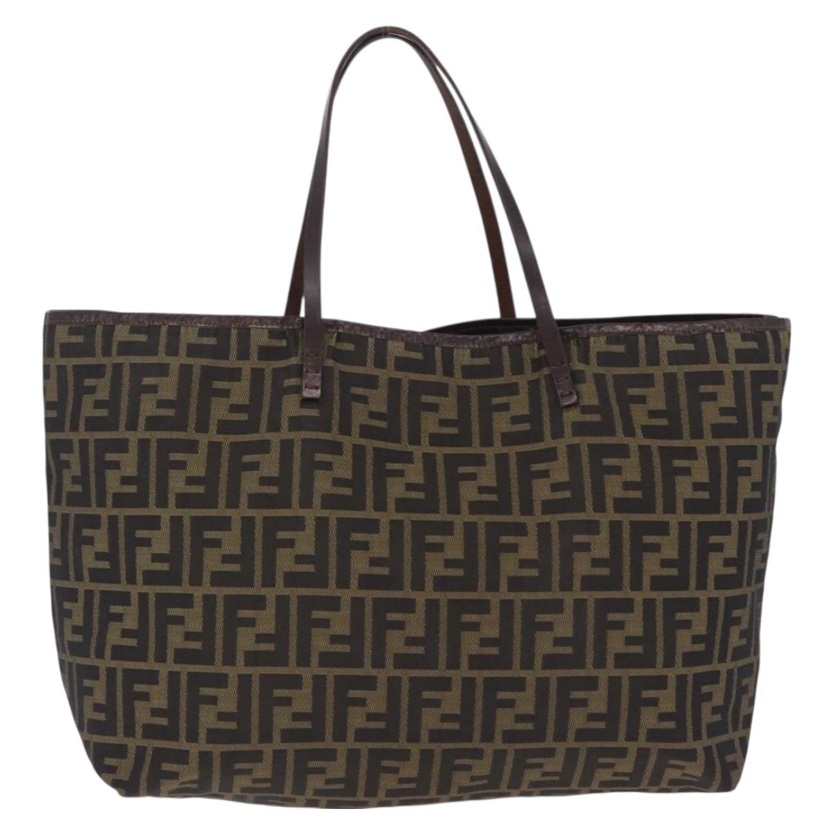 FENDI Zucca Canvas Tote Bag Brown Black Auth 210273A