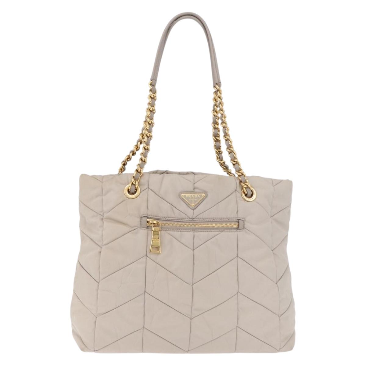 PRADA Chain Tote Bag Nylon Ivory Gold Auth 210277V