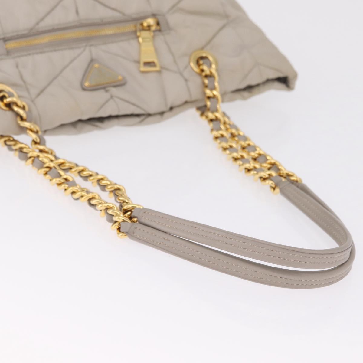 PRADA Chain Tote Bag Nylon Ivory Gold Auth 210277V