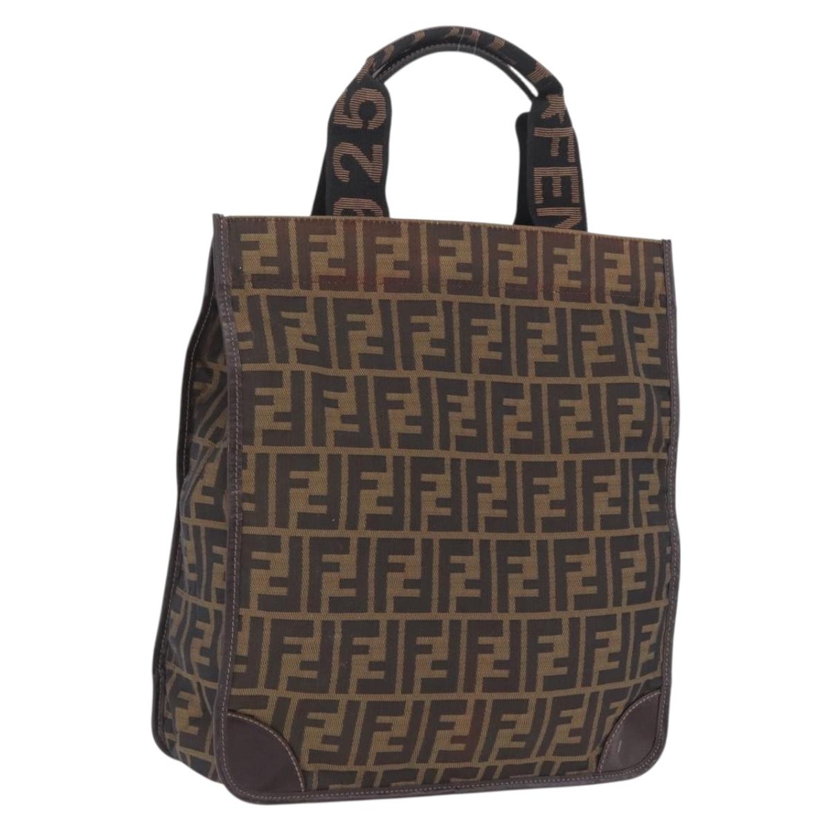 FENDI Zucca Canvas Hand Bag Black Brown Auth 210283