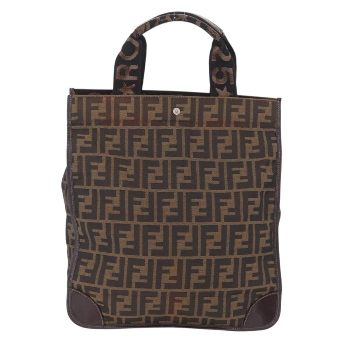 FENDI Zucca Canvas Hand Bag Black Brown Auth 210283