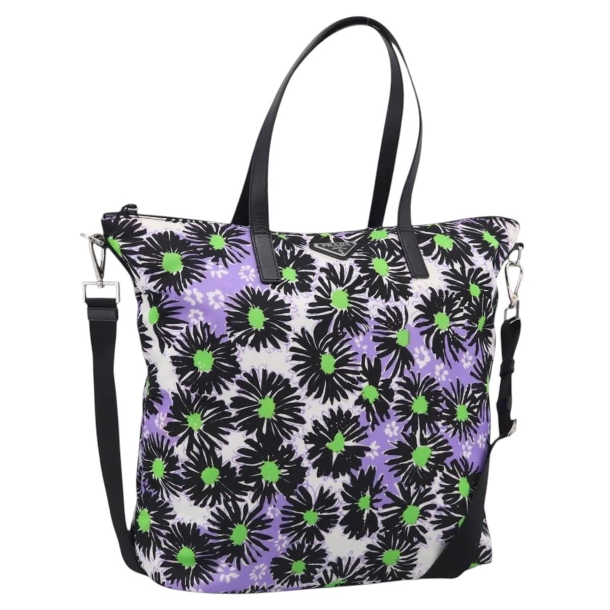 PRADA Tote Bag Nylon 2way Purple Silver Auth 210285A