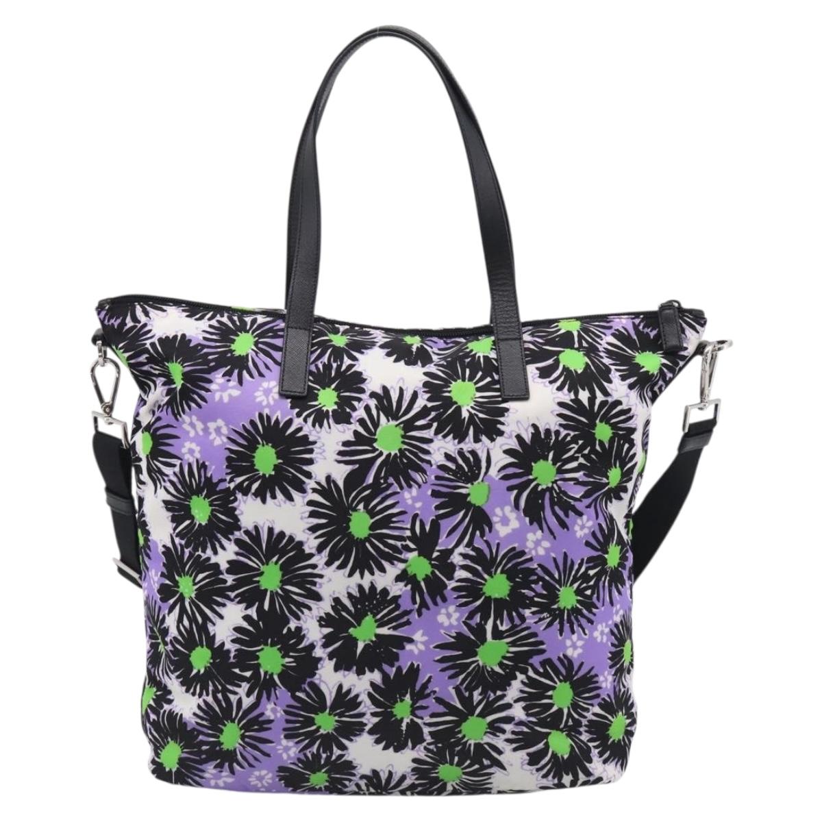 PRADA Tote Bag Nylon 2way Purple Silver Auth 210285A