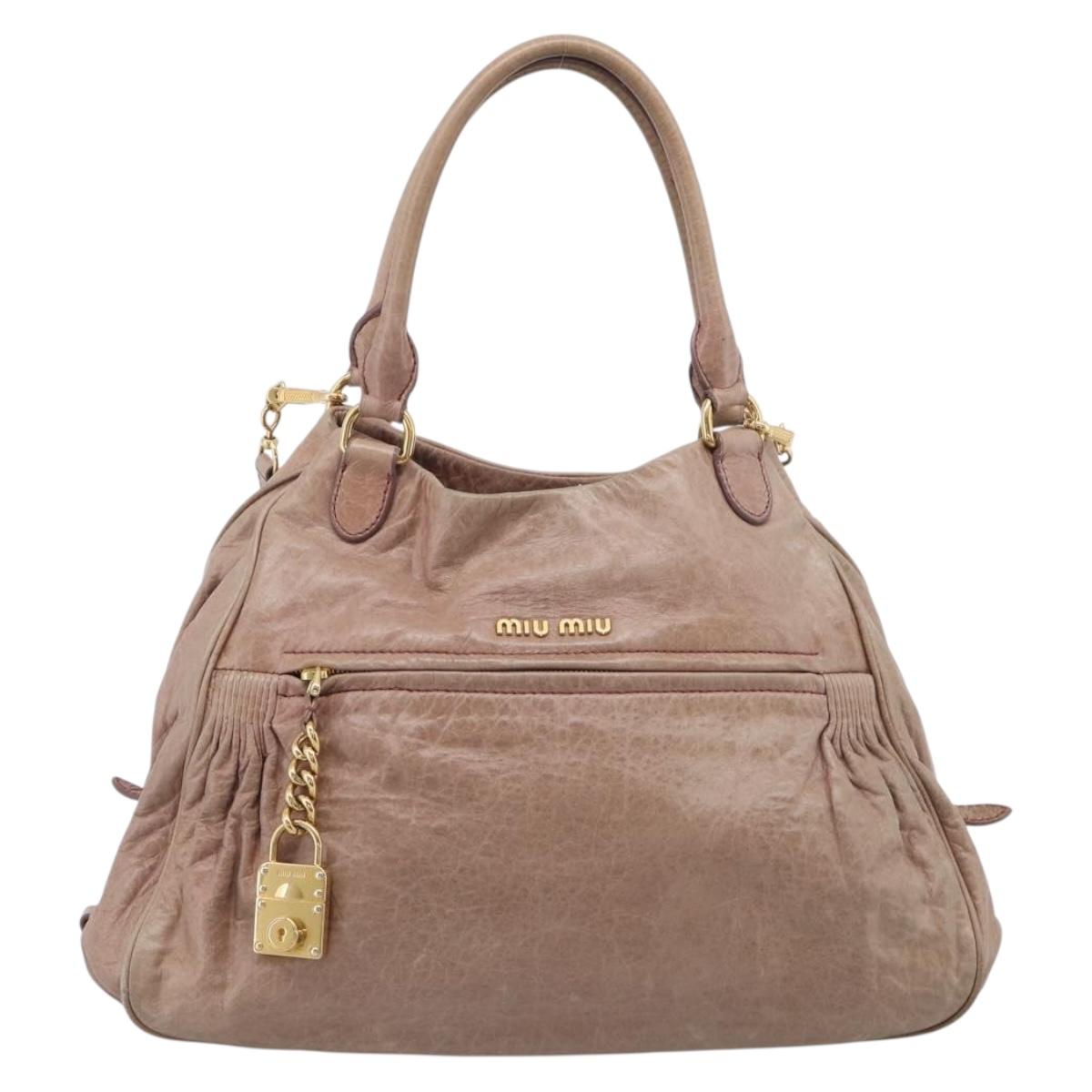 Miu Miu Matelasse Hand Bag Vitellolux 2way Pink Gold Auth 210286A