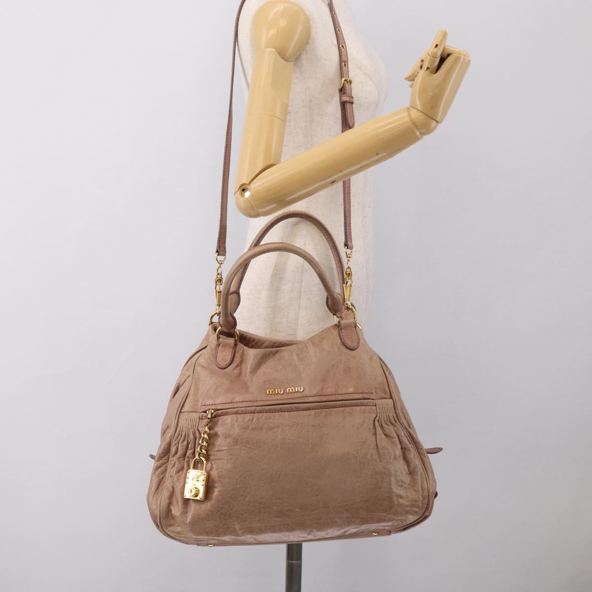 Miu Miu Matelasse Hand Bag Vitellolux 2way Pink Gold Auth 210286A