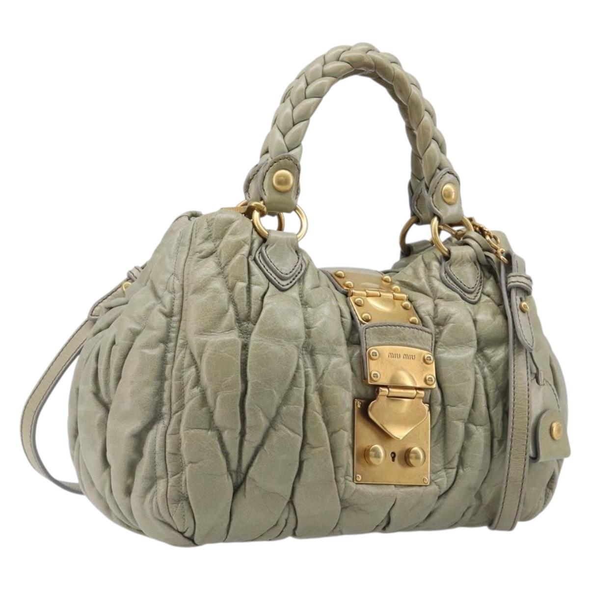 Miu Miu Matelasse Hand Bag Vitellolux 2way Beige Gold Auth 210290A