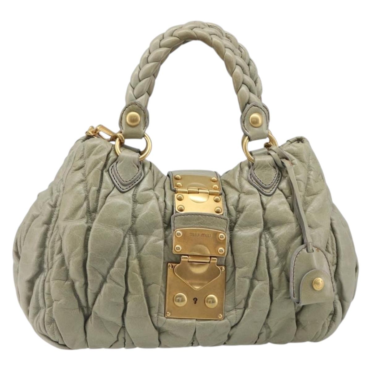 Miu Miu Matelasse Hand Bag Vitellolux 2way Beige Gold Auth 210290A
