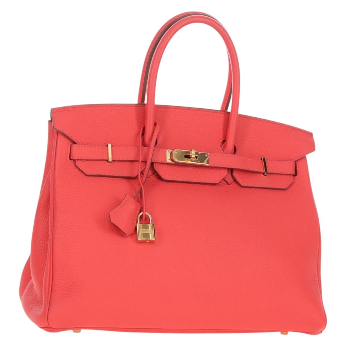 HERMES Birkin 35 Hand Bag Taurillon ClemenceLeather Red Gold Auth 210295SM