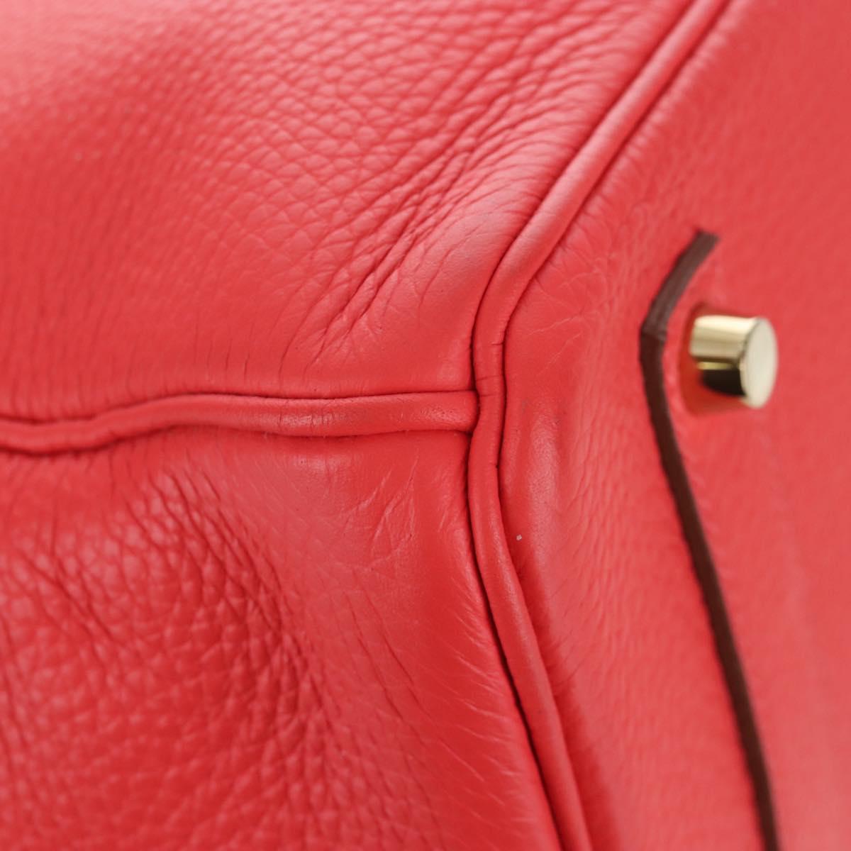 HERMES Birkin 35 Hand Bag Taurillon ClemenceLeather Red Gold Auth 210295SM