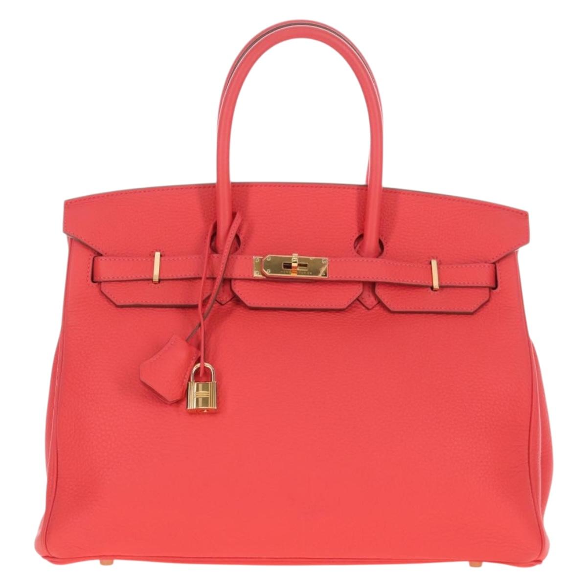 HERMES Birkin 35 Hand Bag Taurillon ClemenceLeather Red Gold Auth 210295SM