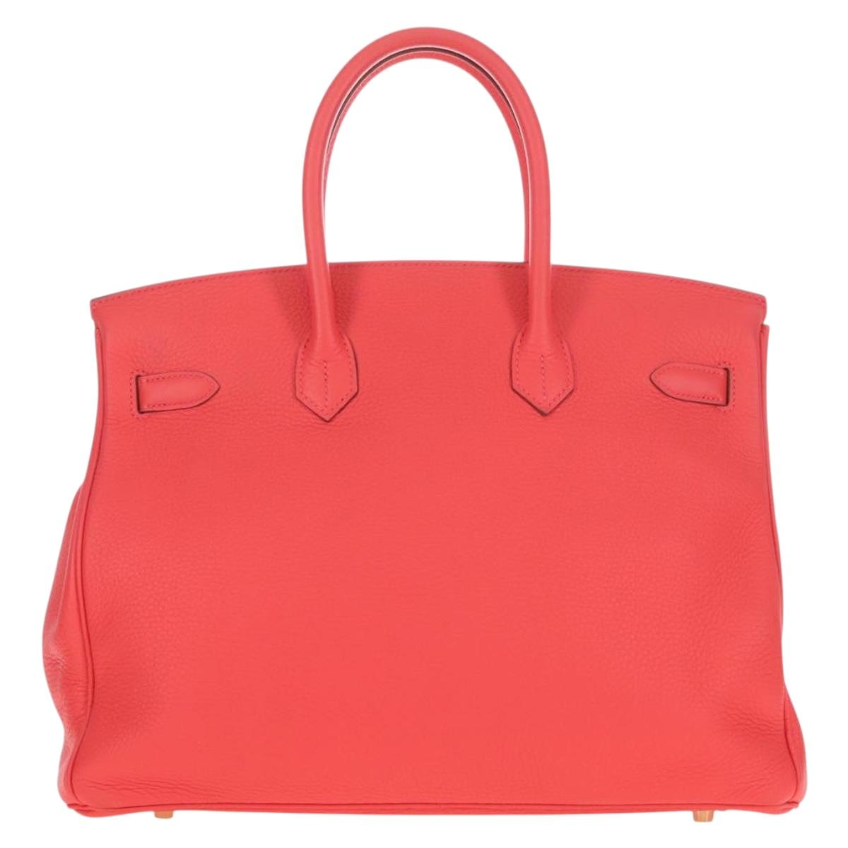HERMES Birkin 35 Hand Bag Taurillon ClemenceLeather Red Gold Auth 210295SM