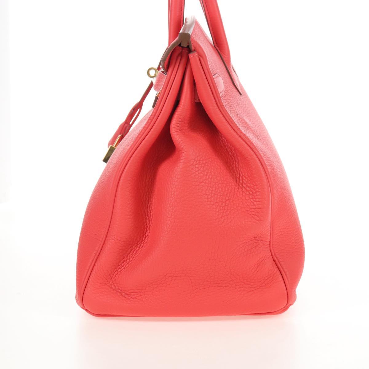 HERMES Birkin 35 Hand Bag Taurillon ClemenceLeather Red Gold Auth 210295SM