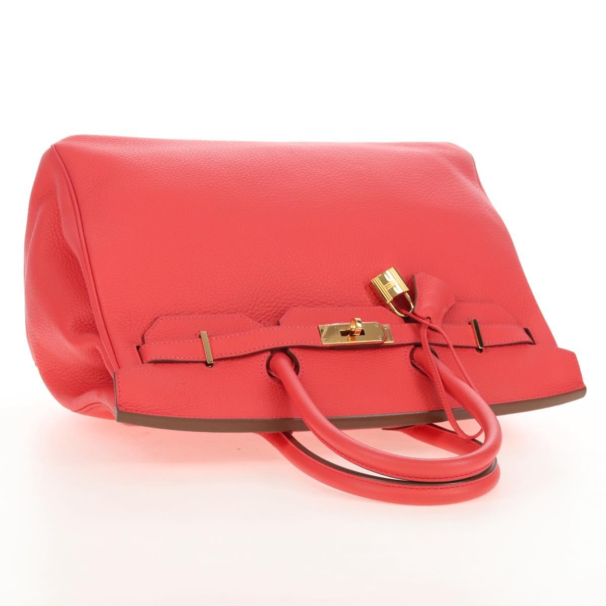 HERMES Birkin 35 Hand Bag Taurillon ClemenceLeather Red Gold Auth 210295SM