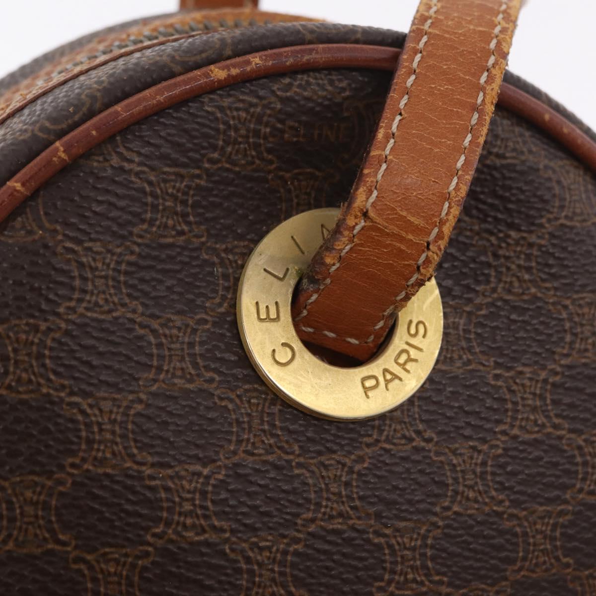 CELINE Macadam Canvas Circle Shoulder Bag PVC Leather Brown Gold Auth 210297