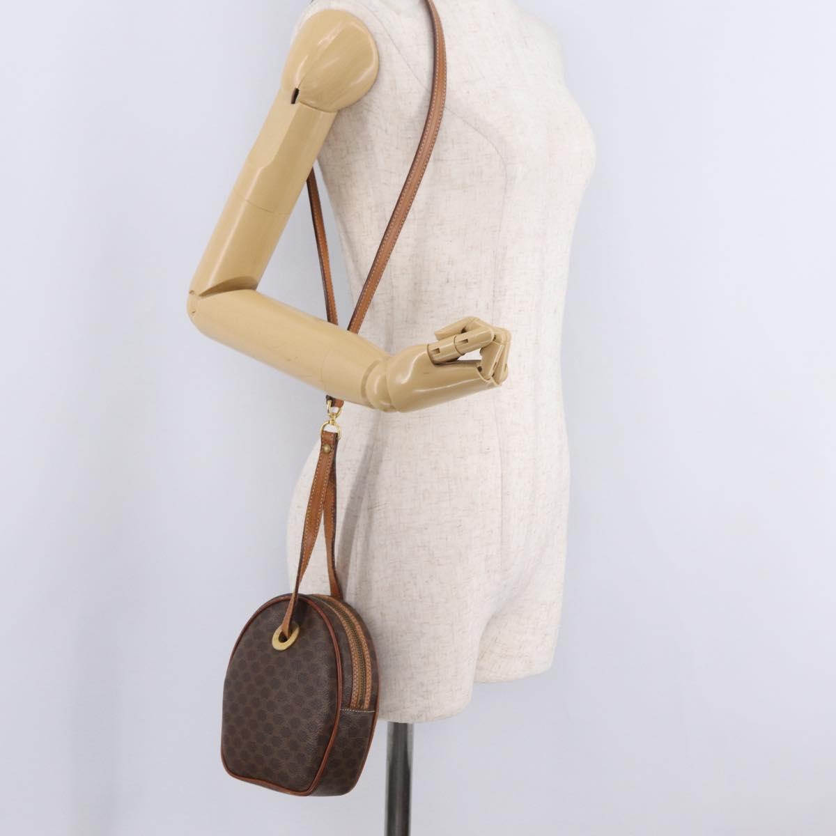 CELINE Macadam Canvas Circle Shoulder Bag PVC Leather Brown Gold Auth 210297