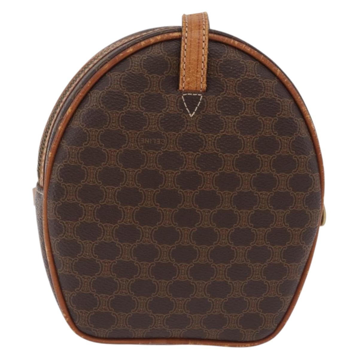 CELINE Macadam Canvas Circle Shoulder Bag PVC Leather Brown Gold Auth 210297